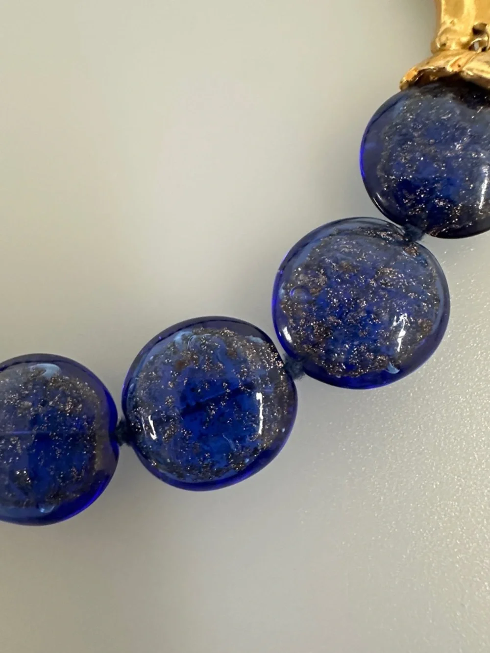 VENEZIA Blue Muranum Bead Necklace with Gold Accent